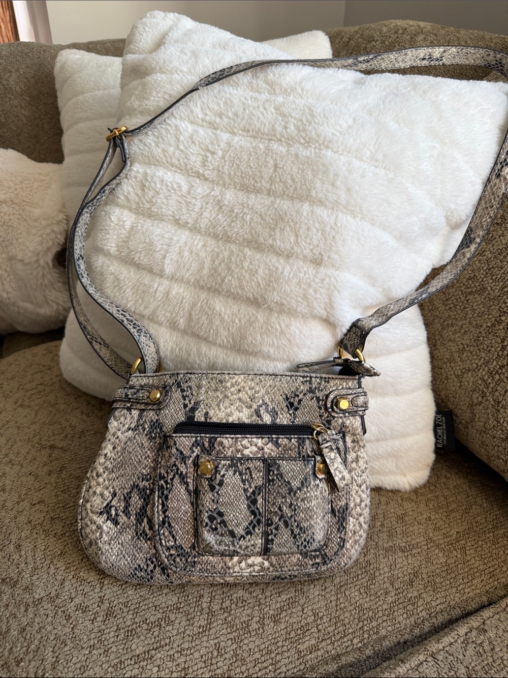 Jessica Simpson Snake-Print Crossbody Bag in Beige and Gray